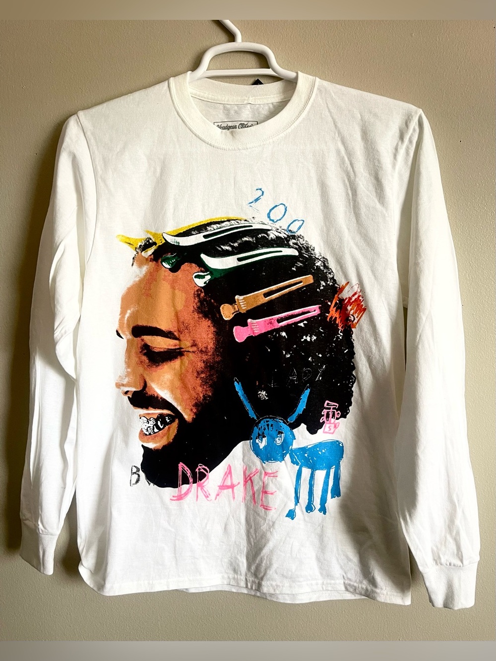 Graphic Long Sleeve Tee with Colorful Drake Portrait
